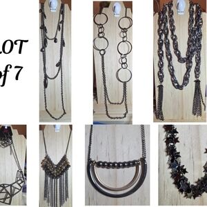 LOT of 7 Gunmetal/Black Necklace Set By Paparazzi, Beads, Tassels, Stars